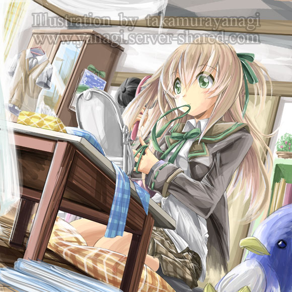 身支度女の子イラスト