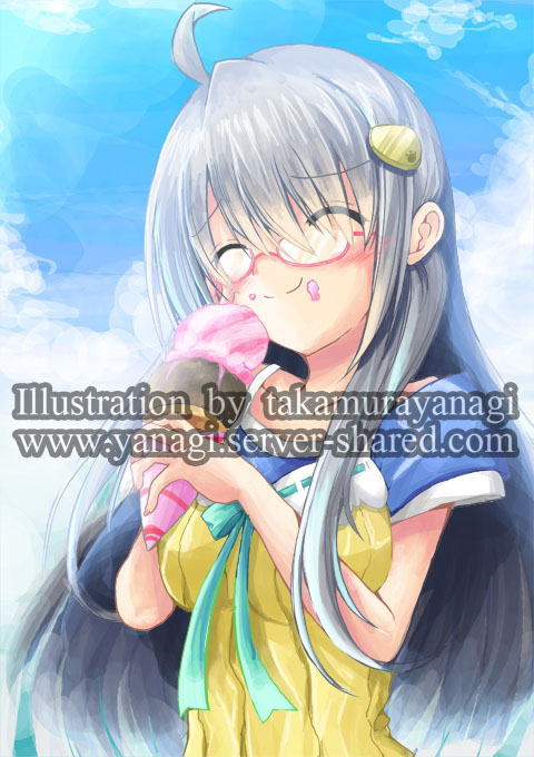 アイスを食べている女の子ナギの夏イラスト