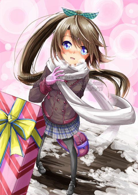 男の子にチョコをあげる女の子のバレンタインイラスト