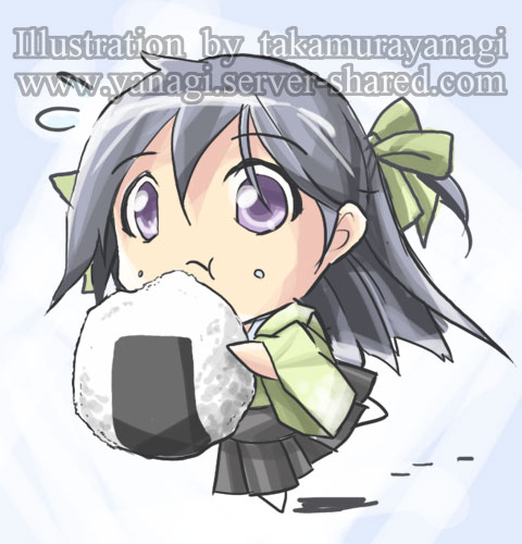 おにぎりを食べる女学生の女の子ちびキャライラスト