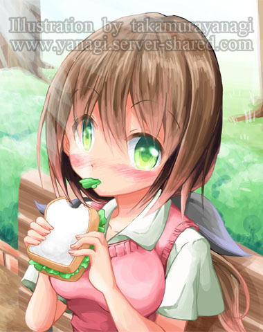 サンドイッチを食べるつむぎのイラスト