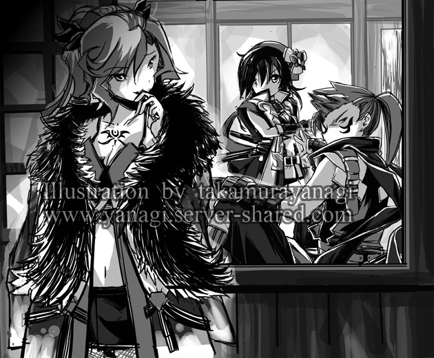 かっこいいシーンモノクロイラスト密談