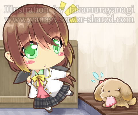 お出かけするつむぎのイラスト